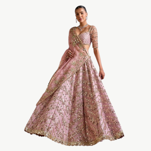 Women's Satin Embroidery Wedding Lehenga Choli With Net Dupatta